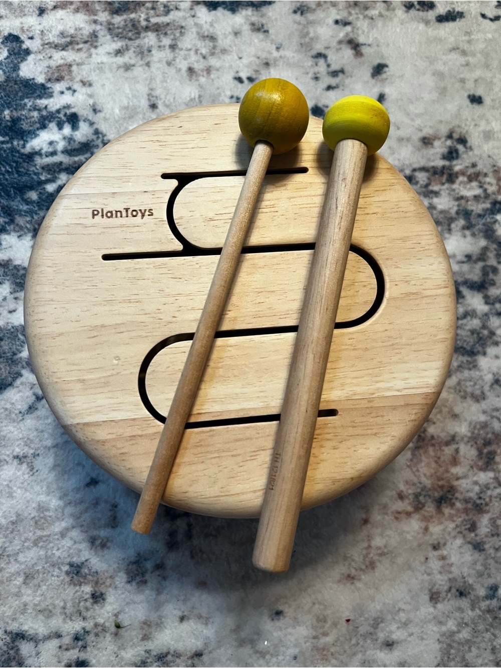 PlanToys Wooden Hand Drum with 2 Mallets sticks - Kids Musical Toy